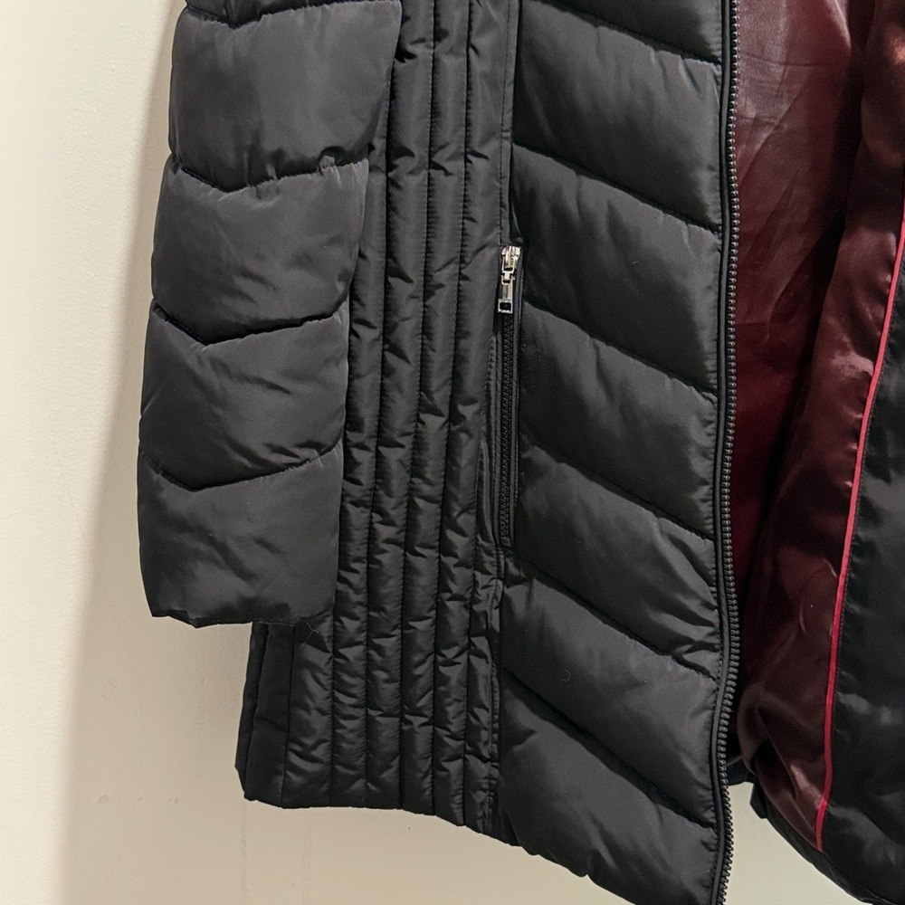 Tommy Hilfiger Black Puffer Coat Size Small Faux Fur Hood Winter Jacket - Picture 7 of 9